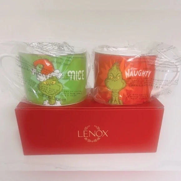 LENOX Merry Grinchmas Dr. Seuss GRINCH Mugs Set of 2~Naughty & Nice 14 oz NEW - Picture 4 of 9